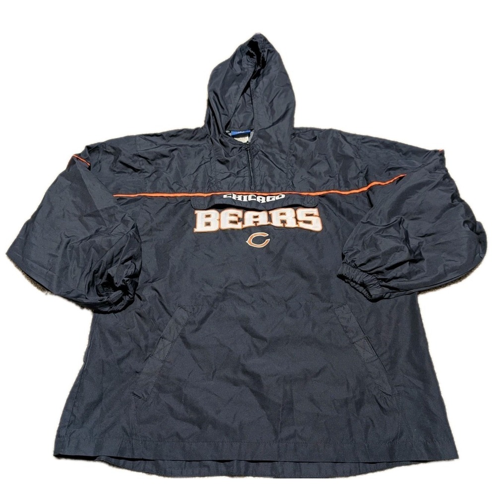 VTG Reebok NFL Chicago Bears 1/4 Zip Coat Rain Jacket Hooded Youth Size XL 18/20